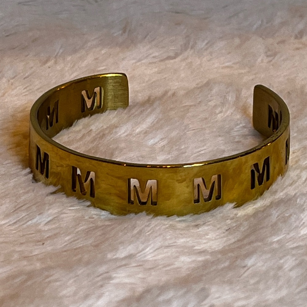 Rustic Cuff “M” Initial Gold Cuff - image 1